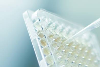 Scientist in a laboratory using a pipette to measure out a sample of clear liquid.png